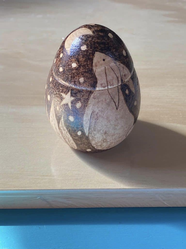 Wood-Burned Egg-Shaped Trinket Box