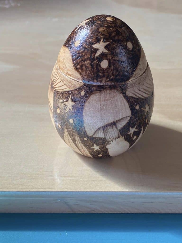 Wood-Burned Egg-Shaped Trinket Box