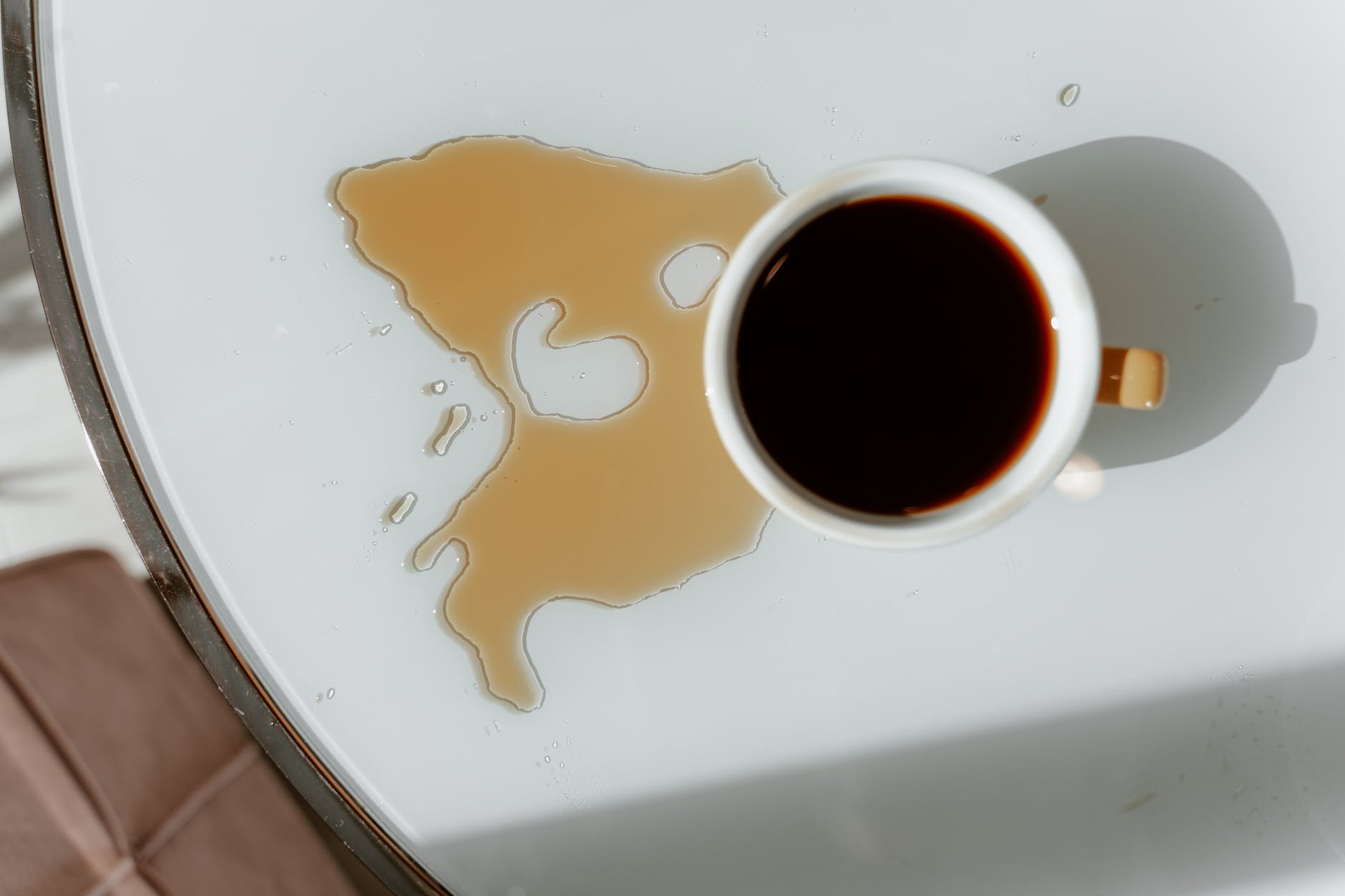 spilled coffee on table
